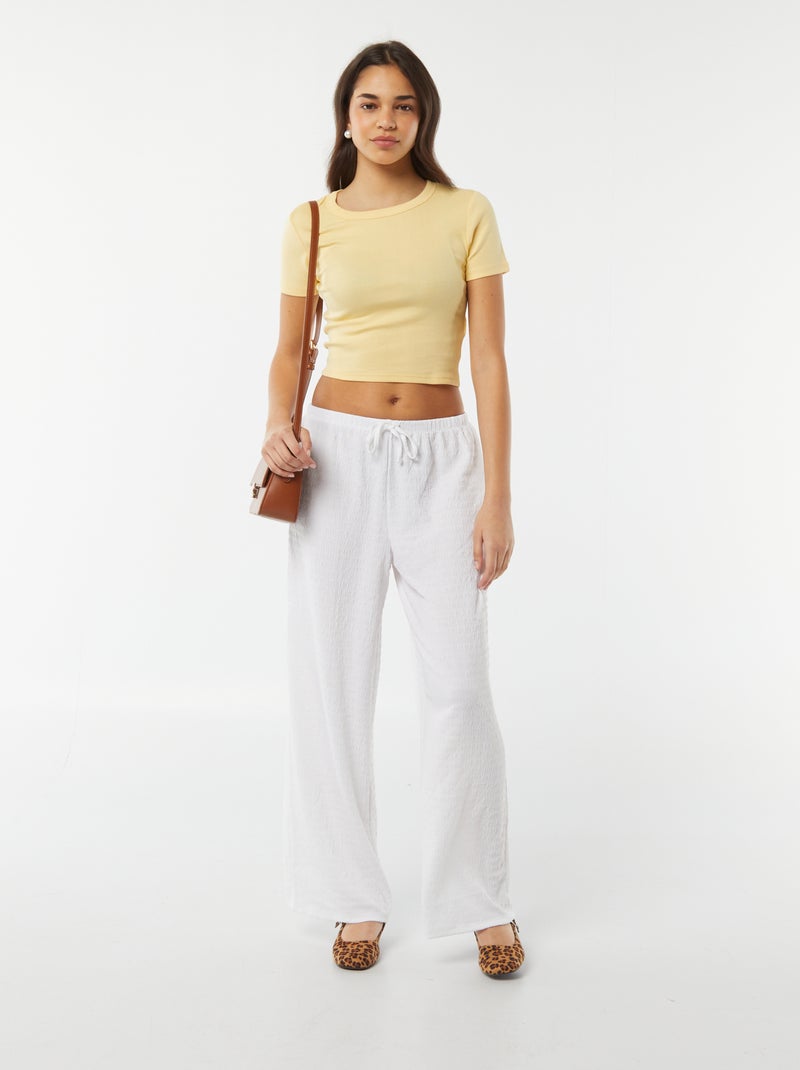 Pantalón ancho de punto de crepé blanco - Kiabi
