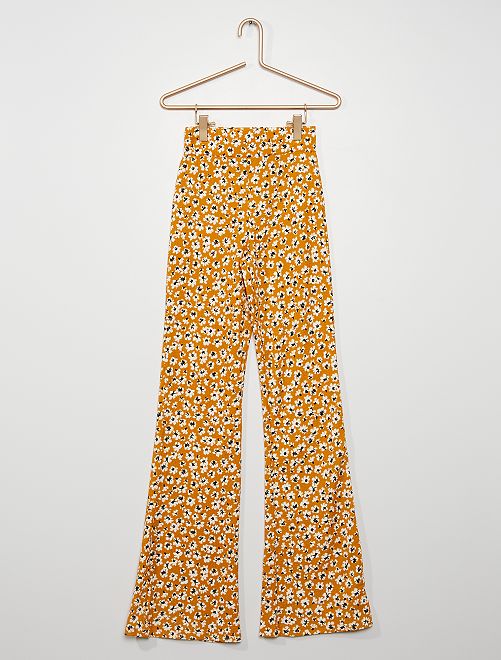 Pantalón ancho de punto de crepé elástico con flores - AMARILLO - Kiabi -  10.00€