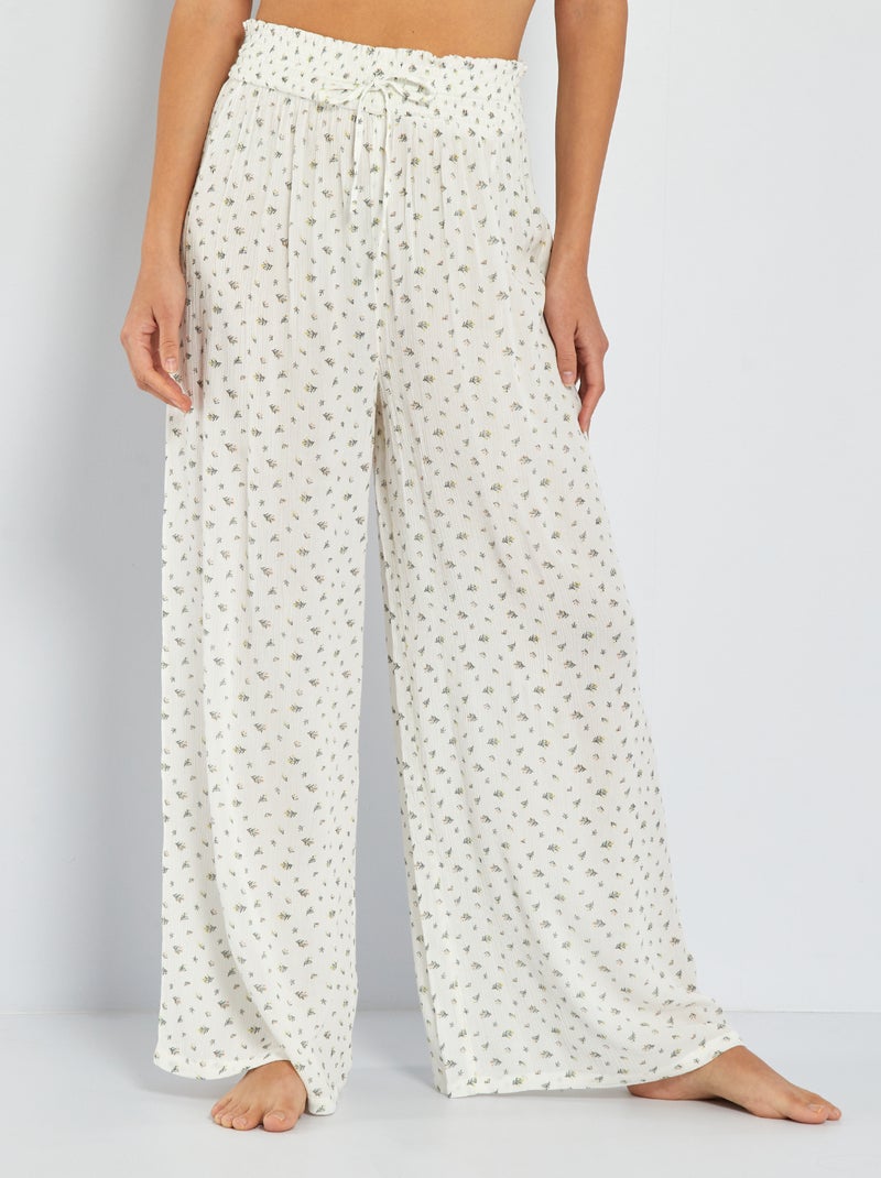 Pantalón ancho de punto de crepé estampado BLANCO - Kiabi