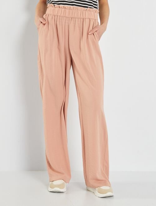 Pantalón ancho de crepé Mujer, Rosa