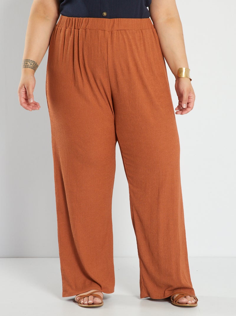 Pantalón ancho de punto de crepé MARRON - Kiabi