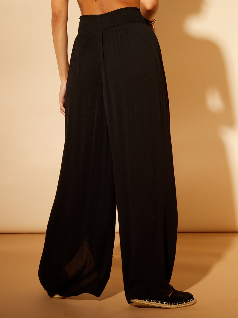 Pantalón ancho de punto de crepé negro - Kiabi