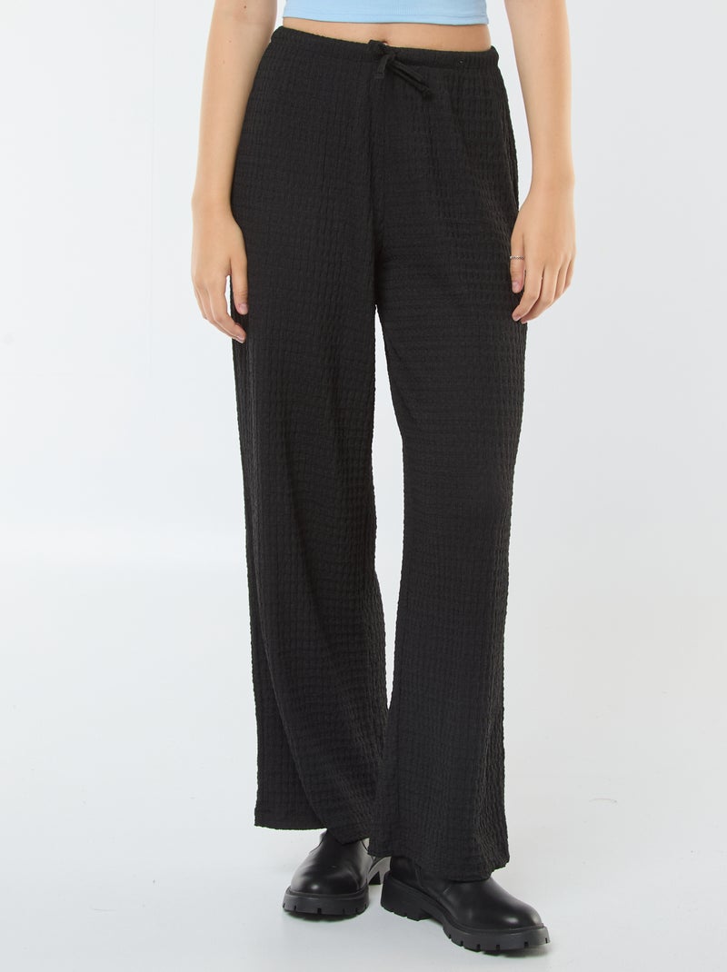 Pantalón ancho de punto de crepé negro - Kiabi