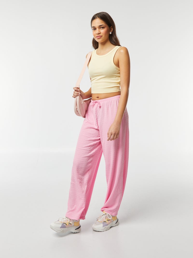 Pantalón ancho de punto de crepé ROSA - Kiabi