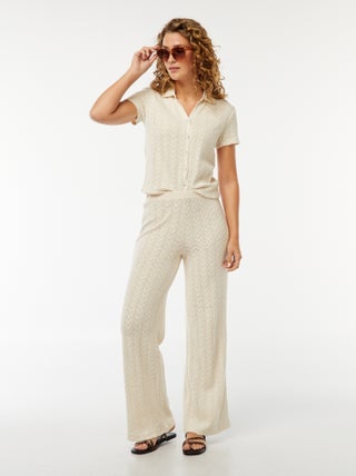 Pantalón ancho de punto de croché