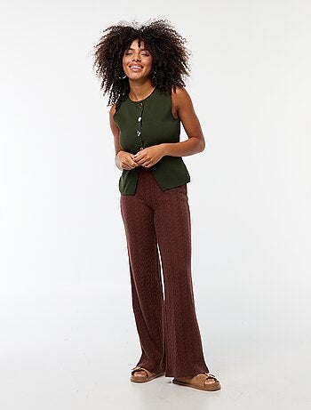 Pantalón ancho de punto de croché