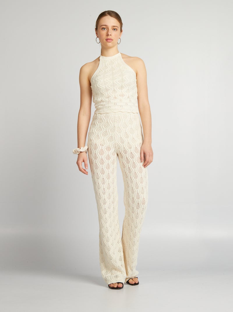 Pantalón ancho de punto de ganchillo BLANCO - Kiabi