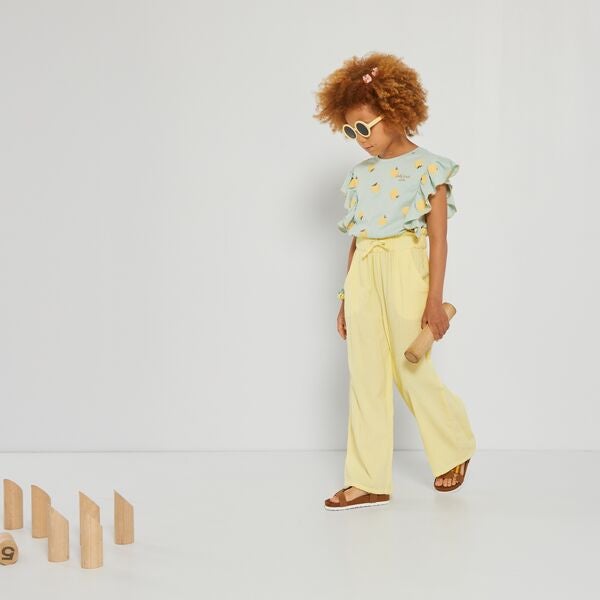 Pantalón ancho de punto gofrado Niña 3-12 años - AMARILLO - Kiabi - 12,00€
