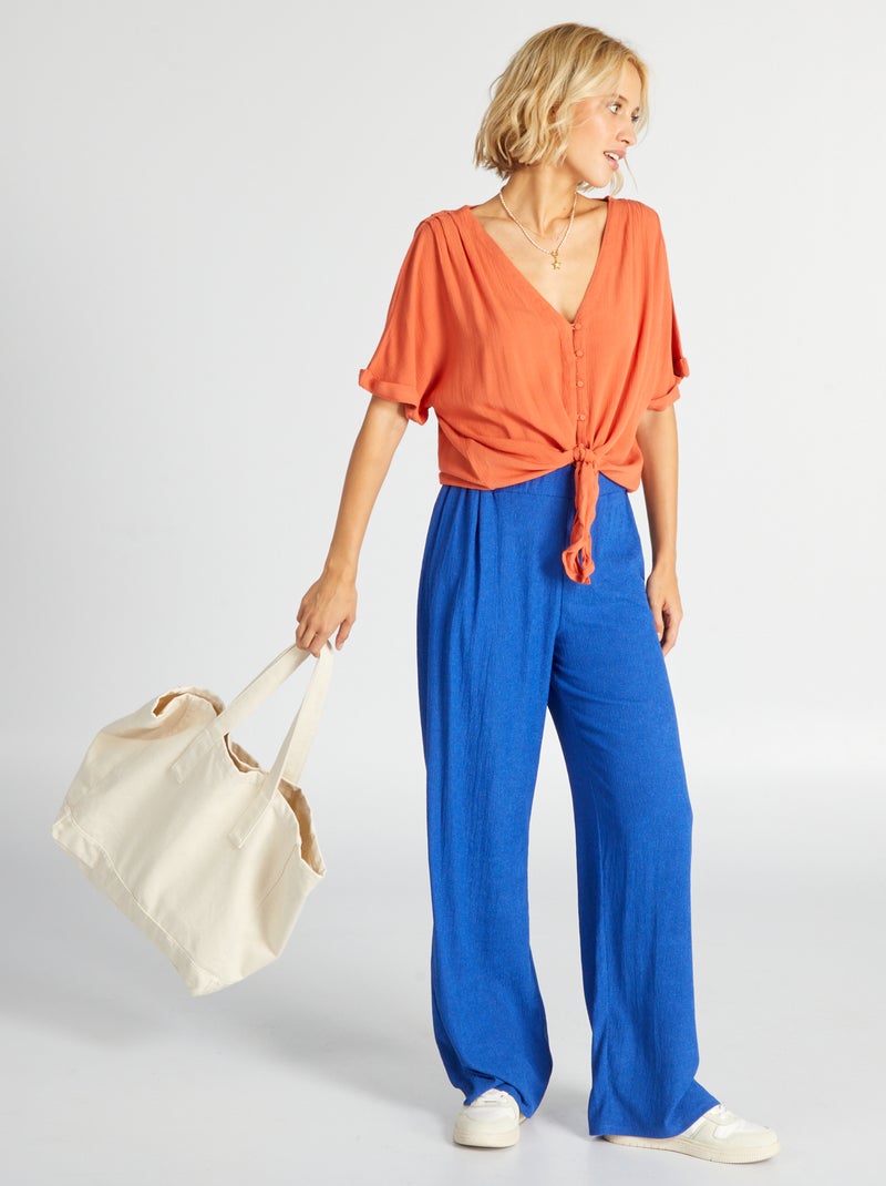 Pantalón ancho de punto gofrado AZUL - Kiabi