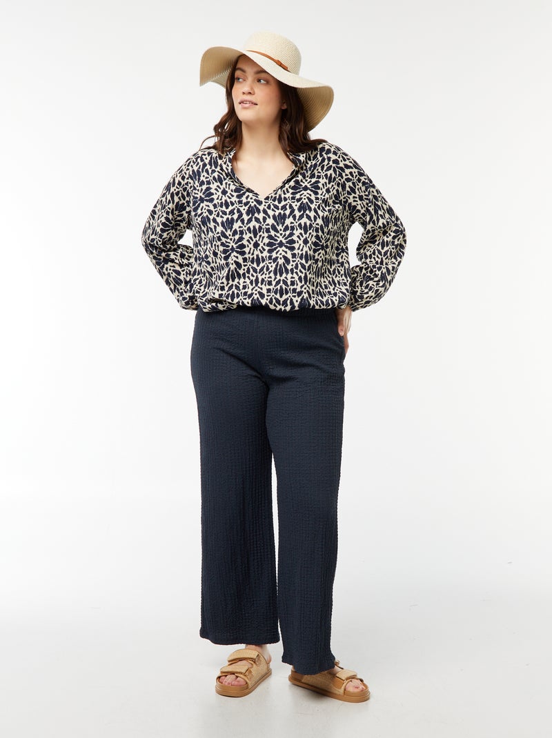 Pantalón ancho de punto gofrado azul - Kiabi