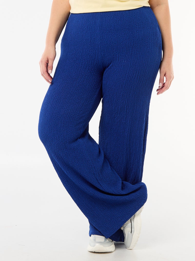 Pantalón ancho de punto gofrado Azul - Kiabi
