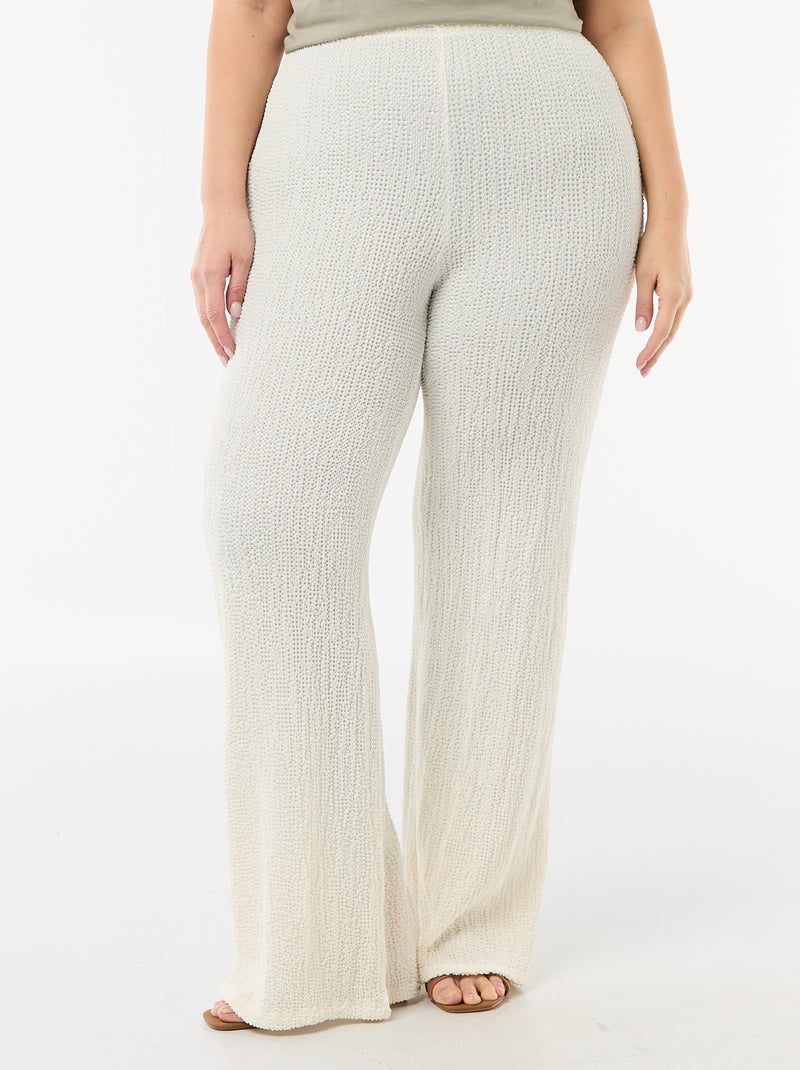 Pantalón ancho de punto gofrado Blanco - Kiabi