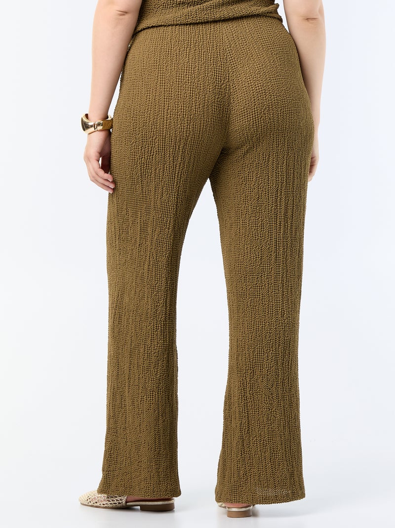 Pantalón ancho de punto gofrado Kaki - Kiabi