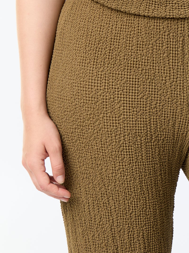 Pantalón ancho de punto gofrado Kaki - Kiabi