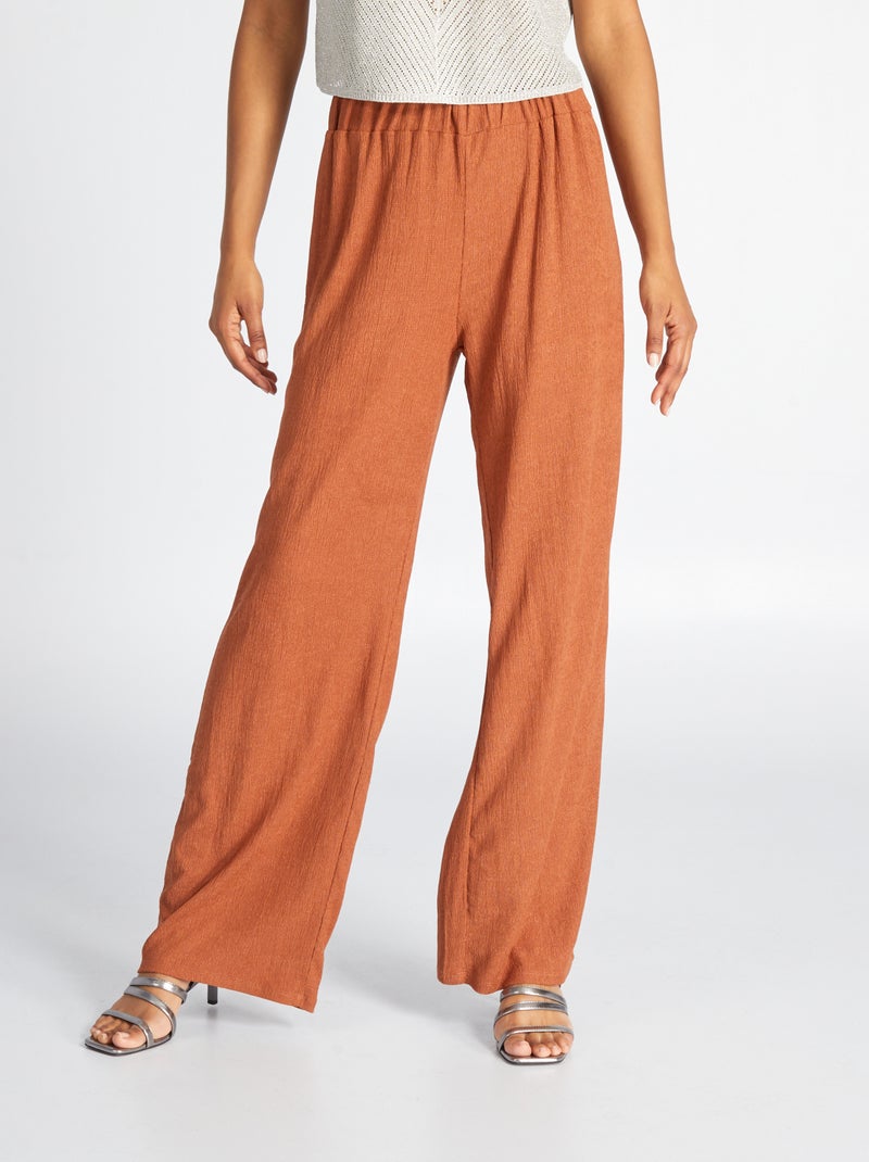 Pantalón ancho de punto gofrado MARRON - Kiabi