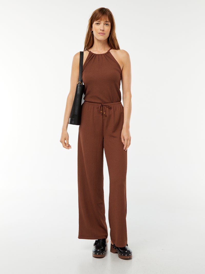 Pantalón ancho de punto gofrado Marron - Kiabi
