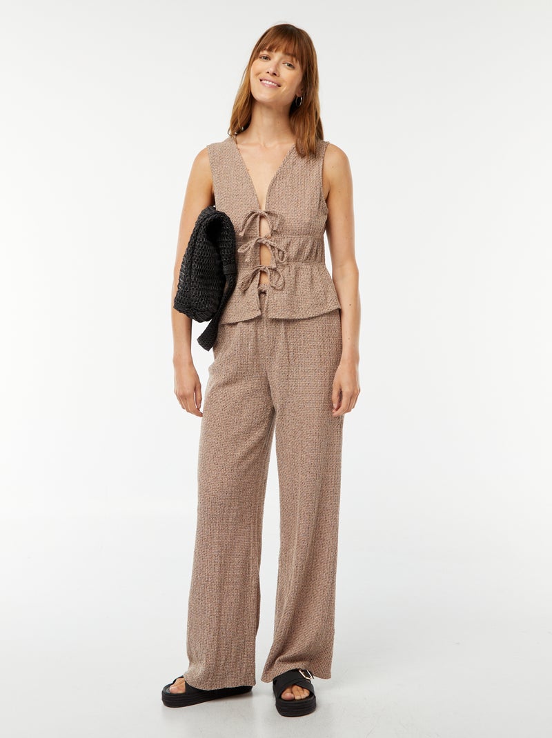 Pantalón ancho de punto gofrado Marron - Kiabi