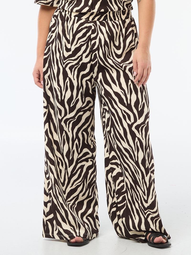 Pantalón ancho de punto gofrado Marron - Kiabi