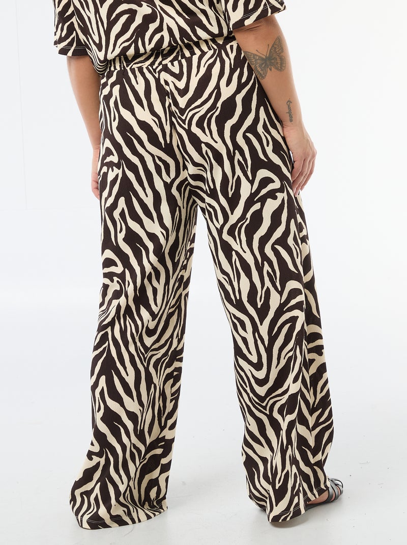 Pantalón ancho de punto gofrado Marron - Kiabi