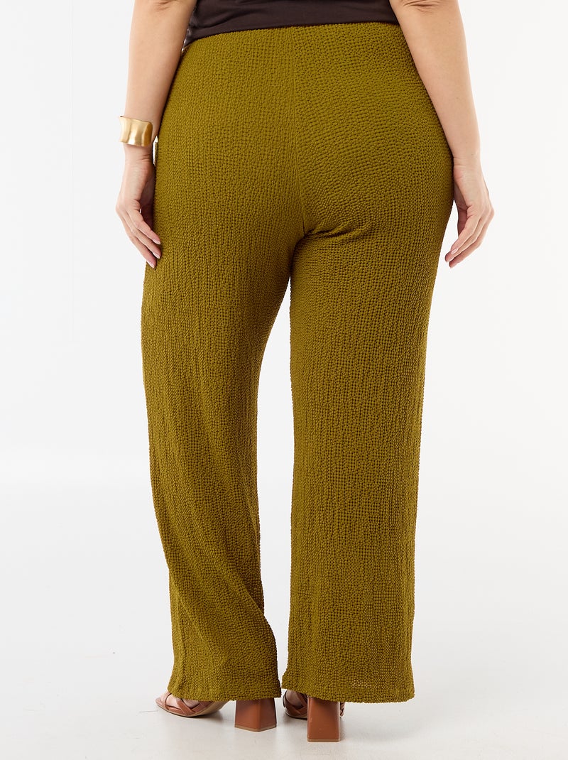 Pantalón ancho de punto gofrado Marron - Kiabi