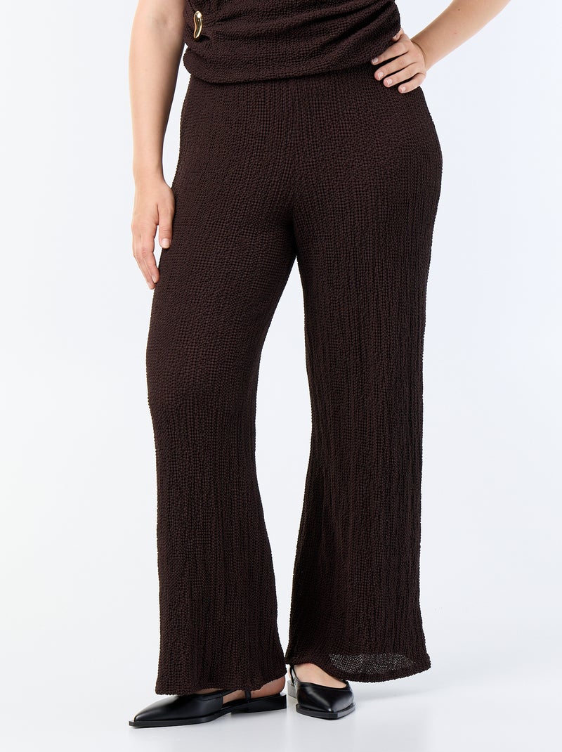 Pantalón ancho de punto gofrado Marron - Kiabi