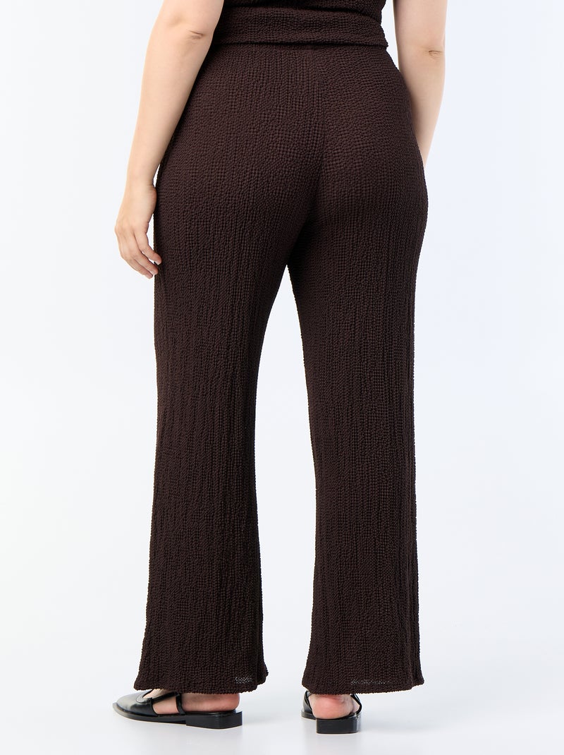 Pantalón ancho de punto gofrado Marron - Kiabi