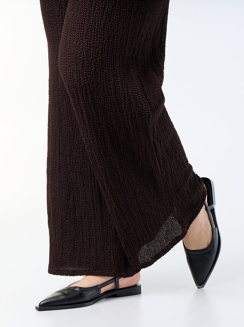 Pantalón ancho de punto gofrado Marron - Kiabi