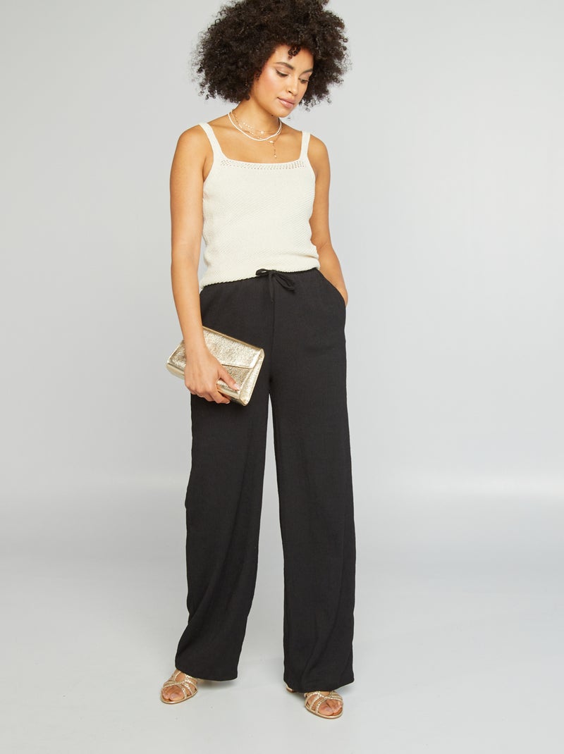Pantalón ancho de punto gofrado negro - Kiabi
