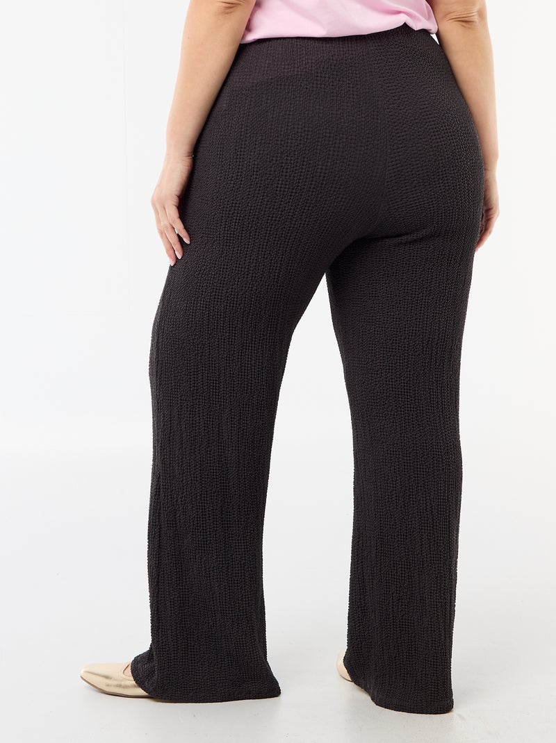 Pantalón ancho de punto gofrado Negro - Kiabi
