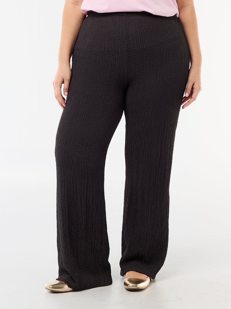 Pantalón ancho de punto gofrado Negro - Kiabi