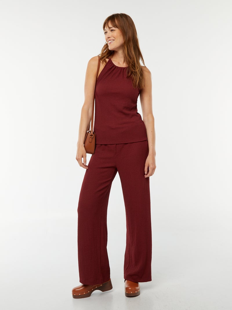 Pantalón ancho de punto gofrado Rojo - Kiabi