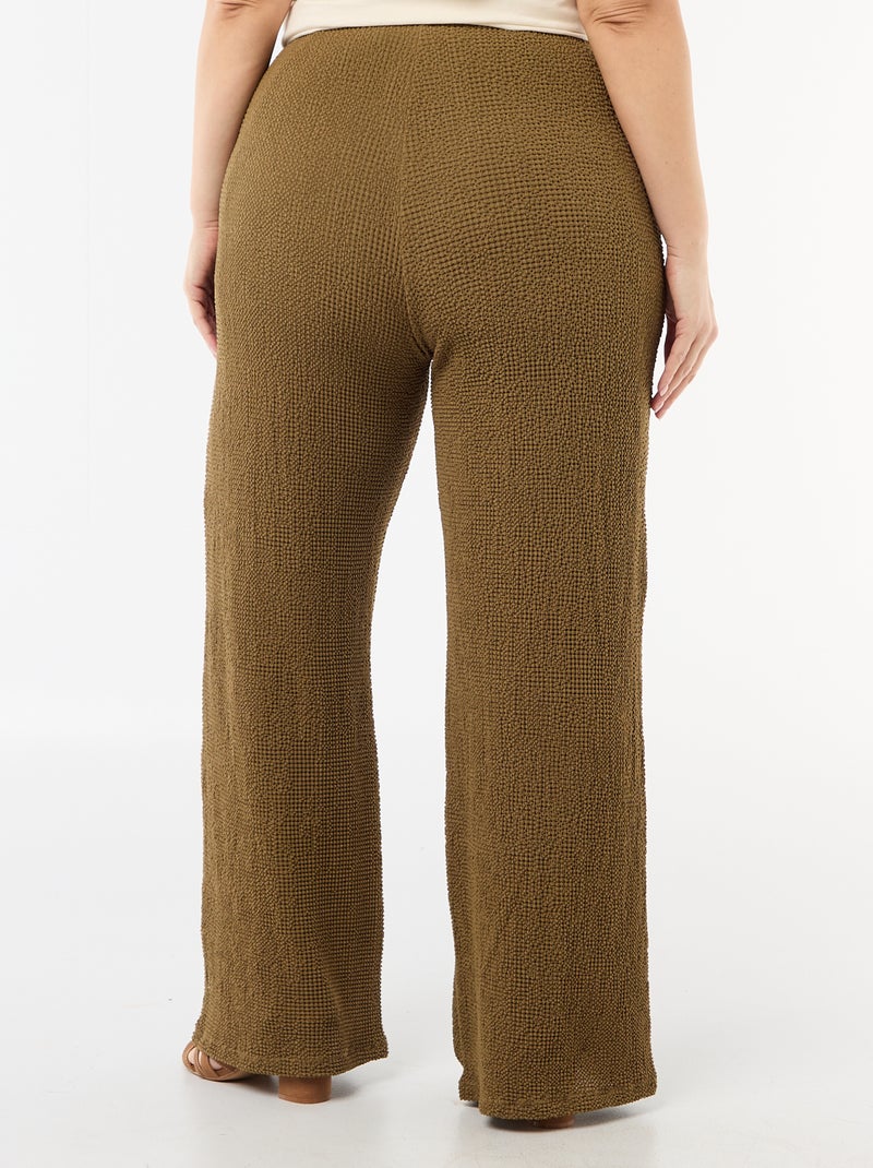 Pantalón ancho de punto gofrado Verde - Kiabi
