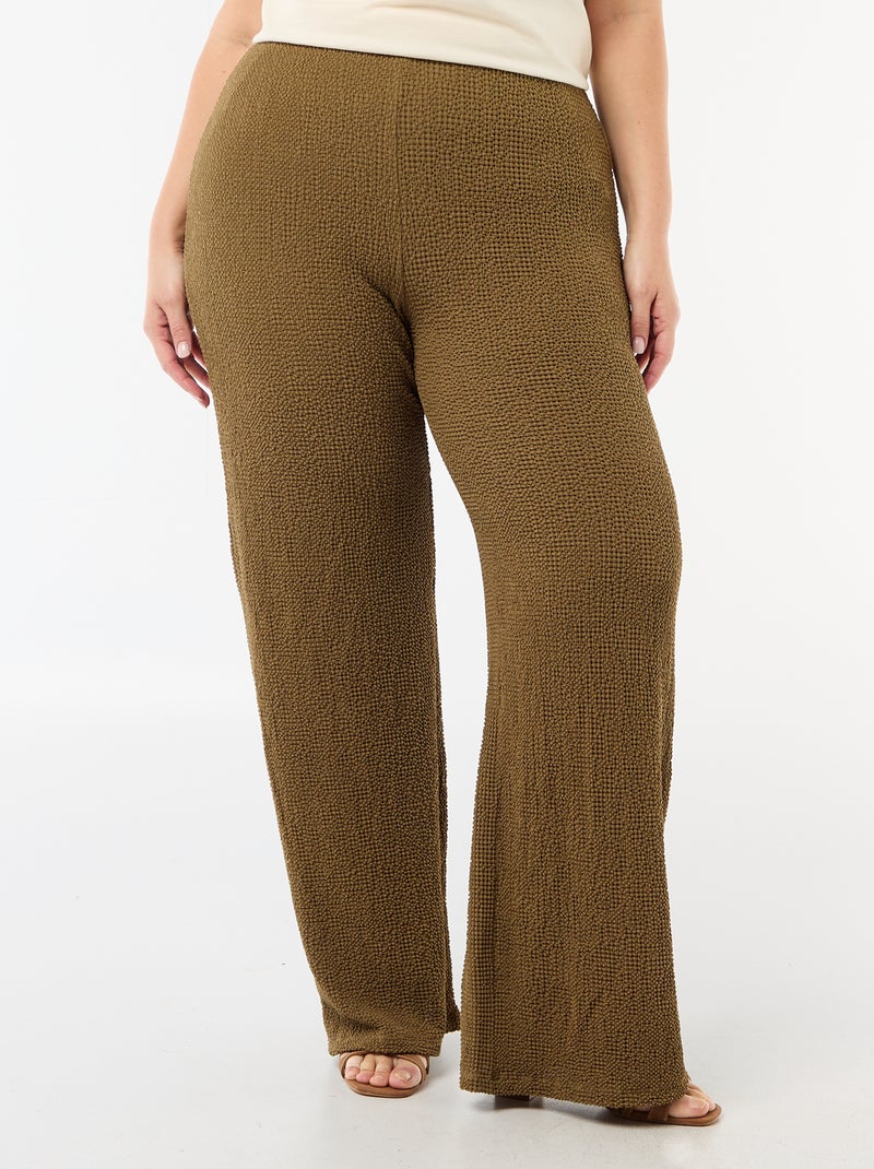 Pantalón ancho de punto gofrado Verde - Kiabi