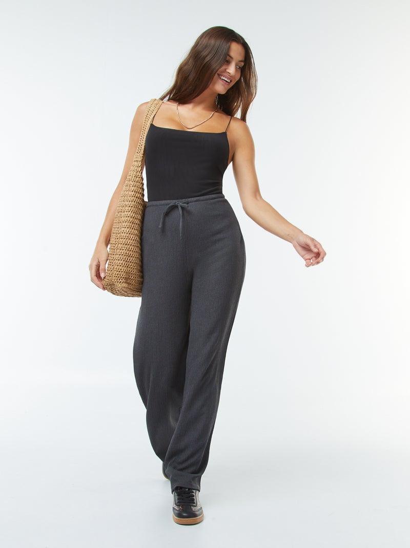 Pantalón ancho de punto plisado Gris - Kiabi