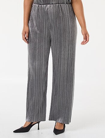 Pantalón ancho de punto plisado plateado
