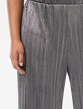 Pantalón ancho de punto plisado plateado