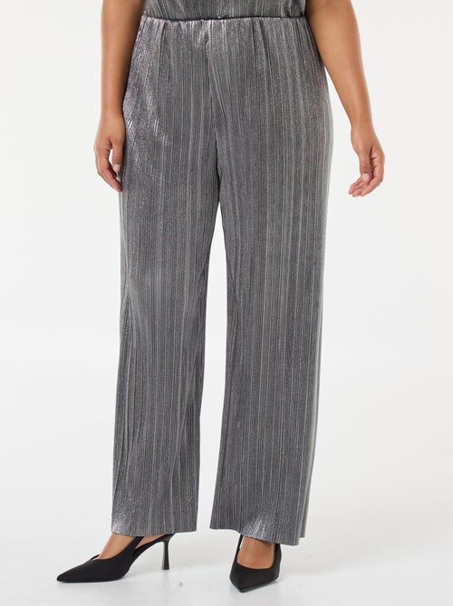 Pantalón ancho de punto plisado plateado - Kiabi