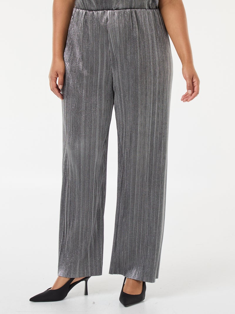 Pantalón ancho de punto plisado plateado Gris - Kiabi