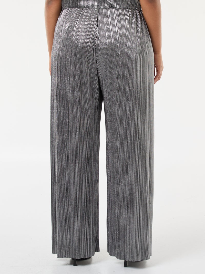 Pantalón ancho de punto plisado plateado Gris - Kiabi
