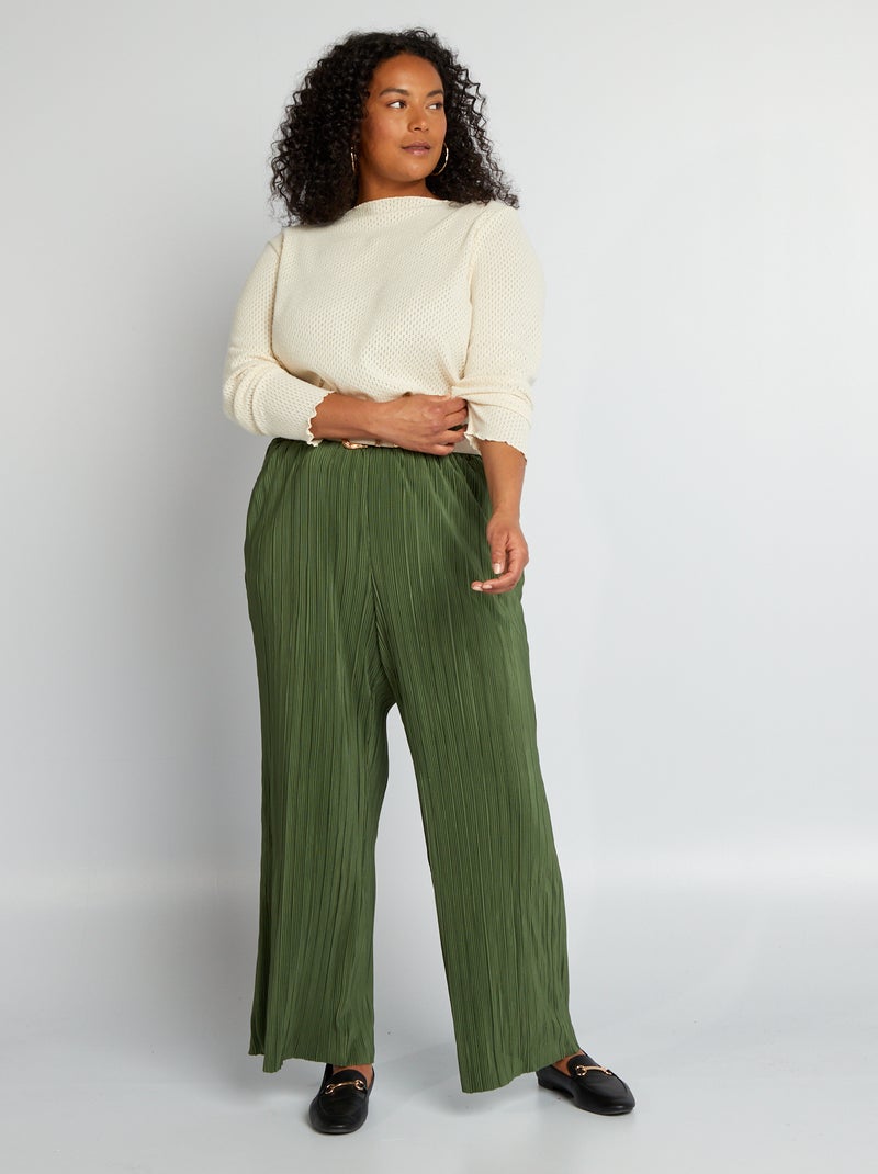 Pantalón ancho de punto plisado VERDE - Kiabi
