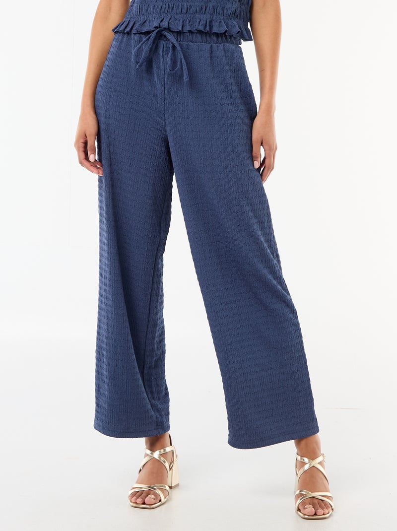 Pantalón ancho de punto smock Azul - Kiabi