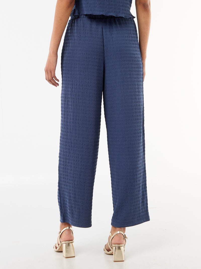 Pantalón ancho de punto smock Azul - Kiabi