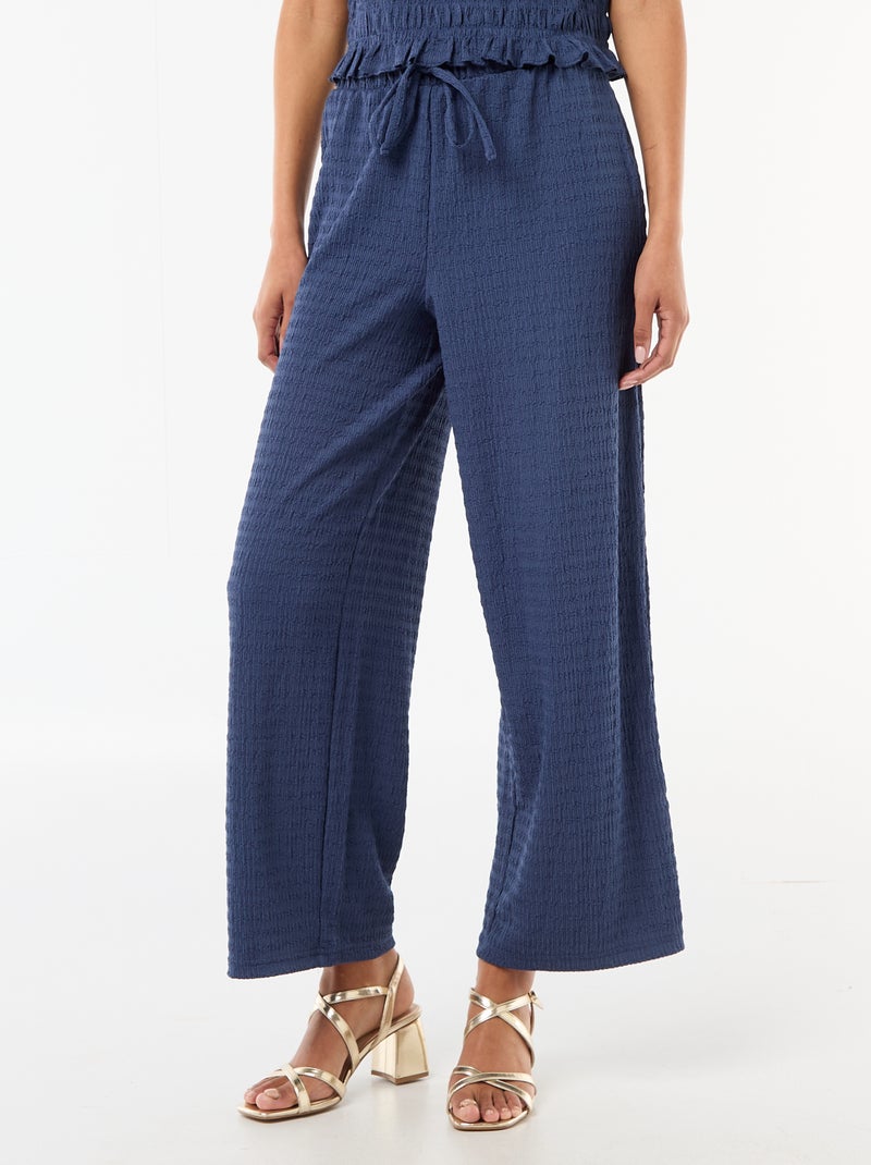 Pantalón ancho de punto smock Azul - Kiabi