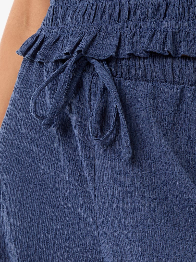 Pantalón ancho de punto smock Azul - Kiabi