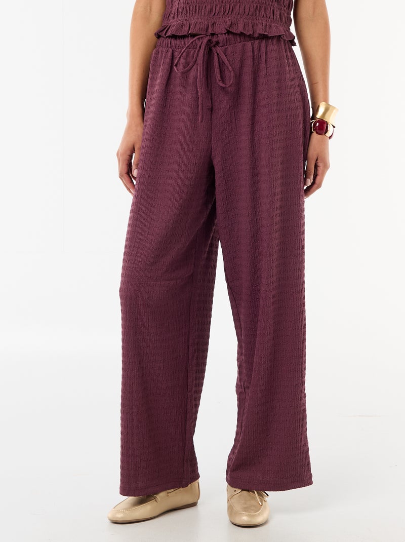 Pantalón ancho de punto smock Purpura - Kiabi