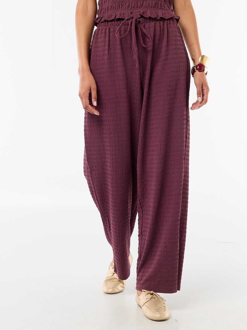 Pantalón ancho de punto smock Purpura - Kiabi