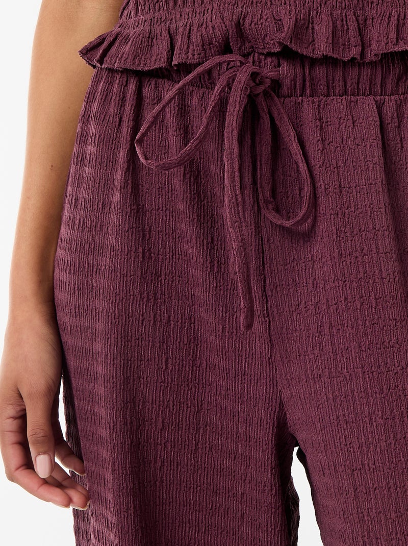 Pantalón ancho de punto smock Purpura - Kiabi