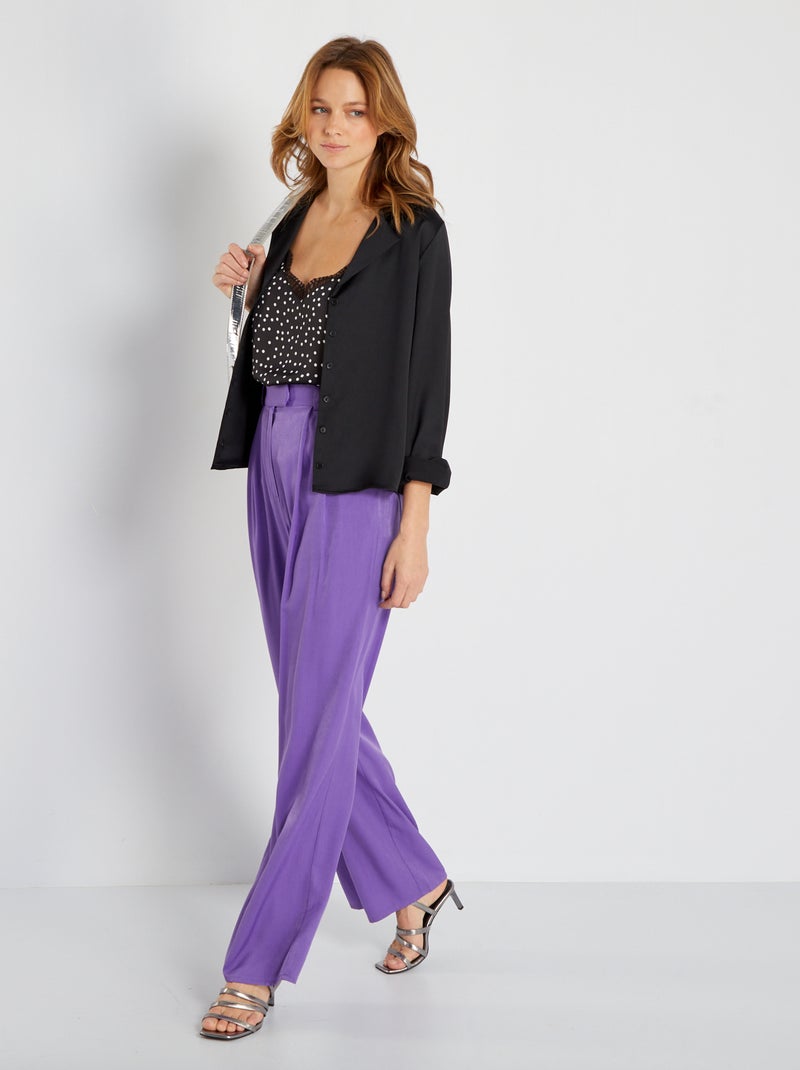 Pantalón ancho de raso liso PURPURA - Kiabi