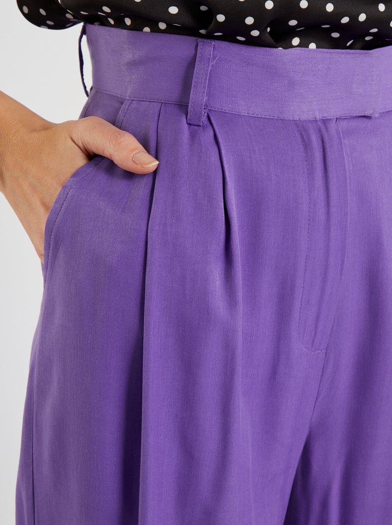 Pantalón ancho de raso liso PURPURA - Kiabi