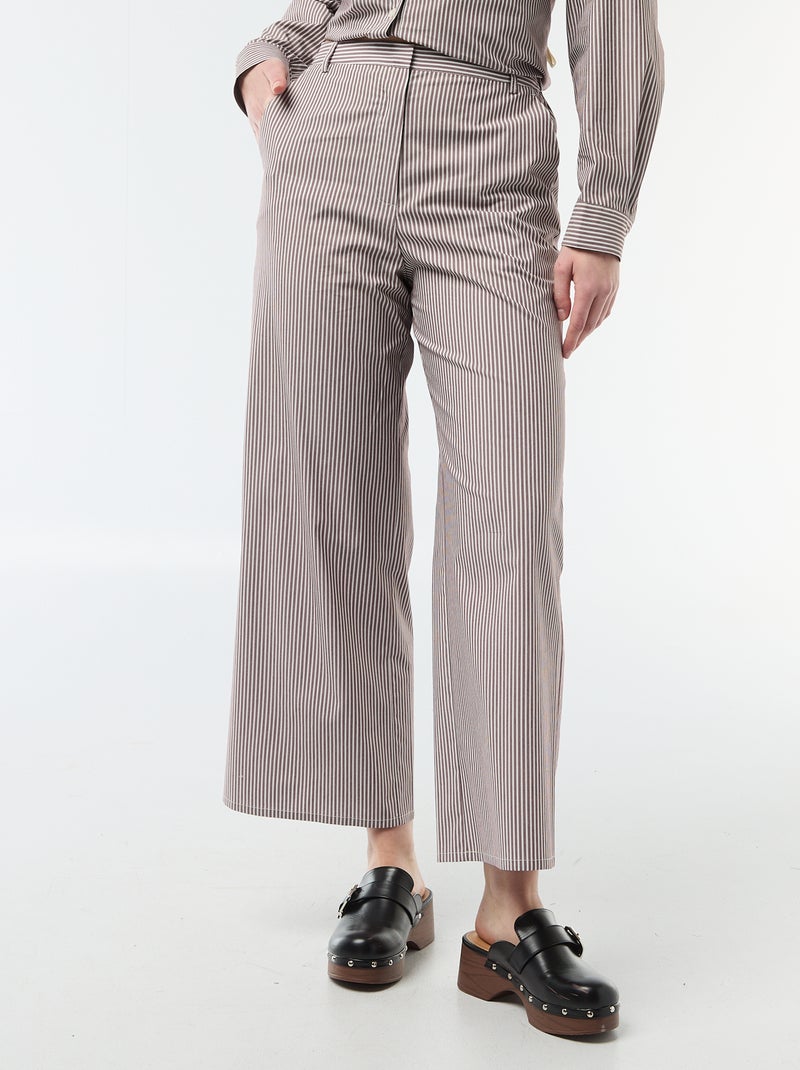 Pantalón ancho de rayas Beige - Kiabi